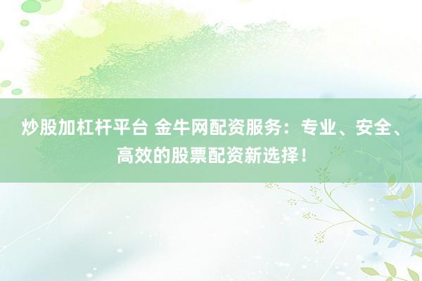 炒股加杠杆平台 金牛网配资服务：专业、安全、高效的股票配资新选择！