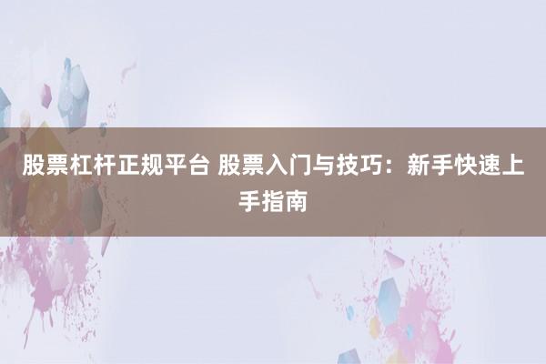 股票杠杆正规平台 股票入门与技巧：新手快速上手指南
