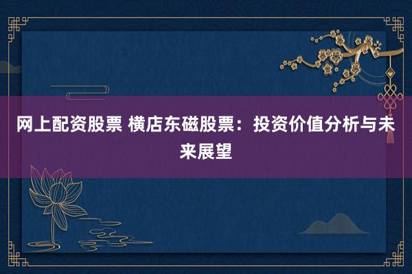 网上配资股票 横店东磁股票：投资价值分析与未来展望