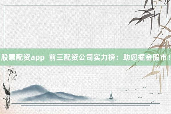 股票配资app 前三配资公司实力榜:助您掘金股市!