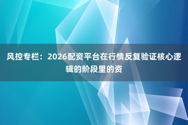 风控专栏：2026配资平台在行情反复验证核心逻辑的阶段里的资