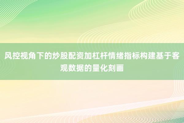 风控视角下的炒股配资加杠杆情绪指标构建基于客观数据的量化刻画