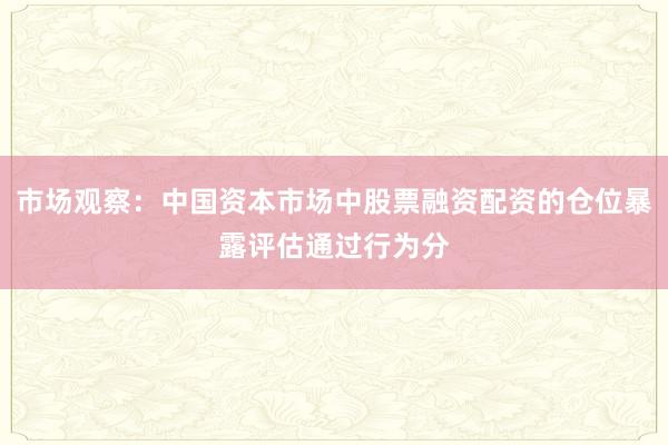 市场观察：中国资本市场中股票融资配资的仓位暴露评估通过行为分